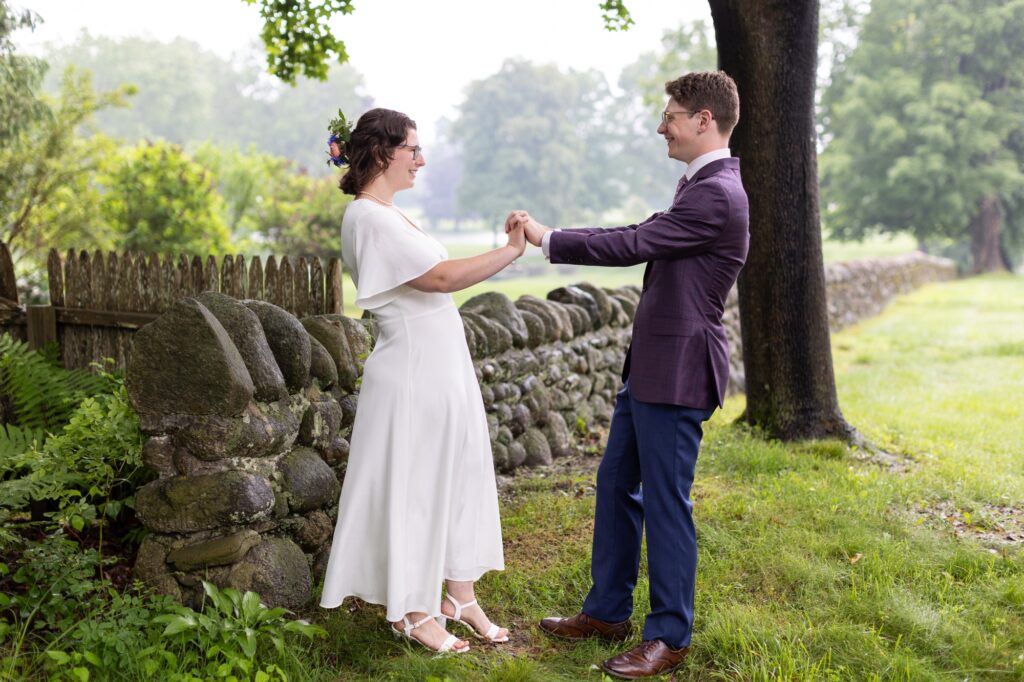 Bride & Groom having fun after their elopement in Northfield MA