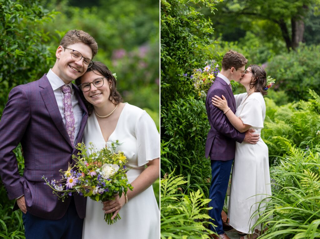 Outdoor portraits of bride & groom amongst the ferns